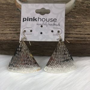 Fashion earrings. Triangle shape. In silver